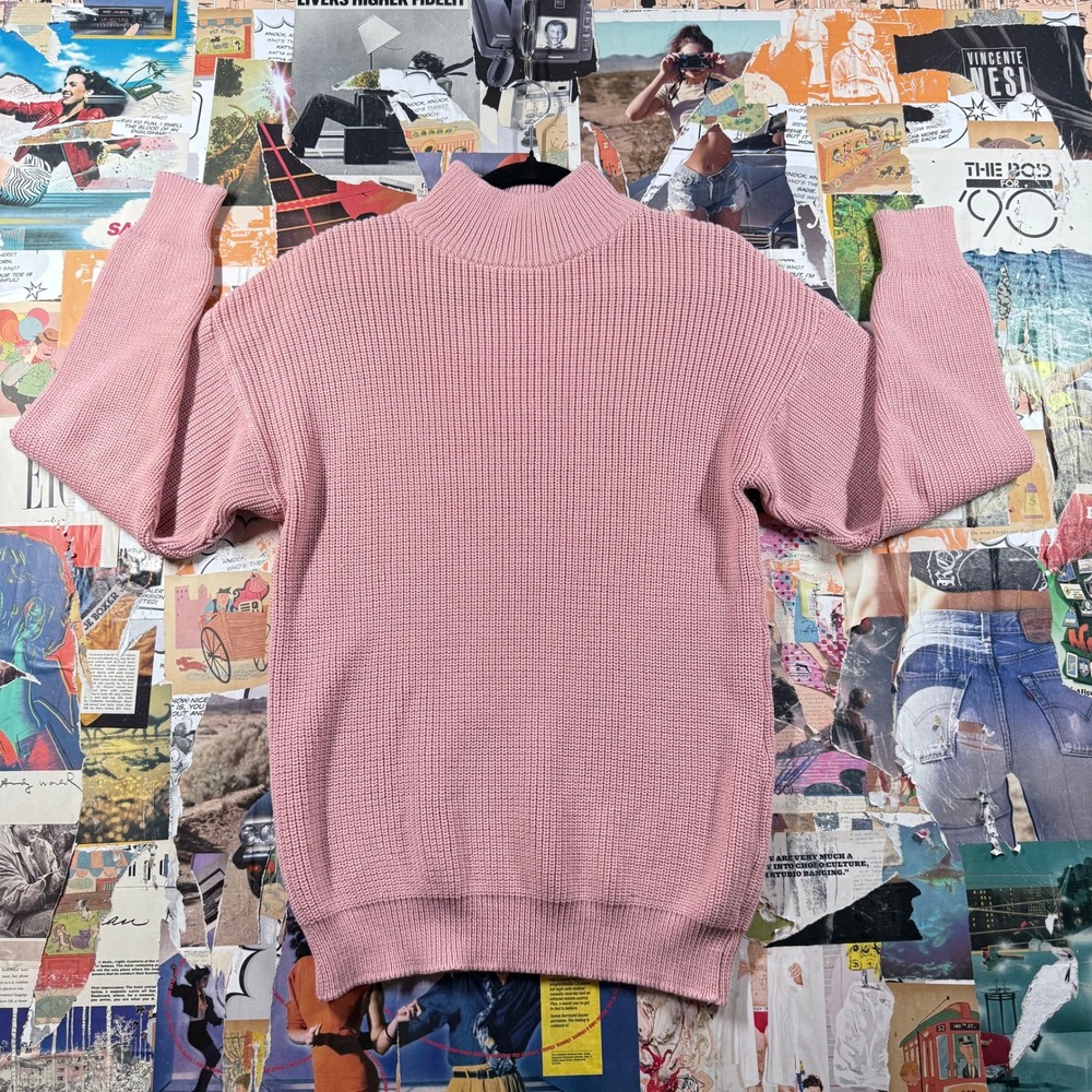 Andrew St. John‎ Pink Acrylic Ribbed Knit Funnel Neck Sweater, Women's Medium